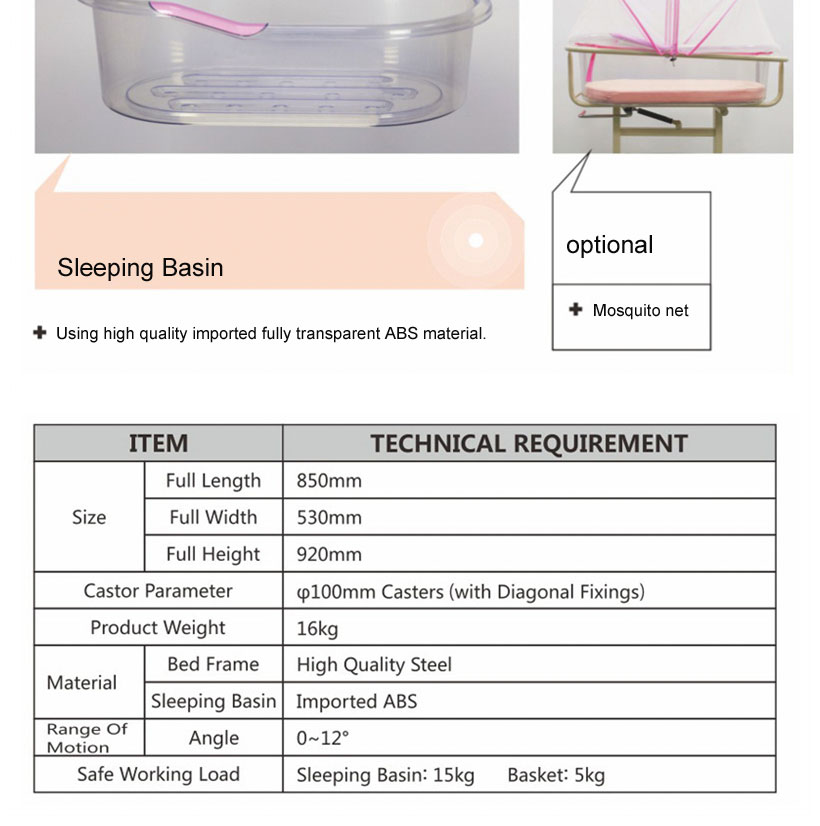 YA-800A Transparent Basin Baby Hospital Bassinet With Storage Unit For Infant