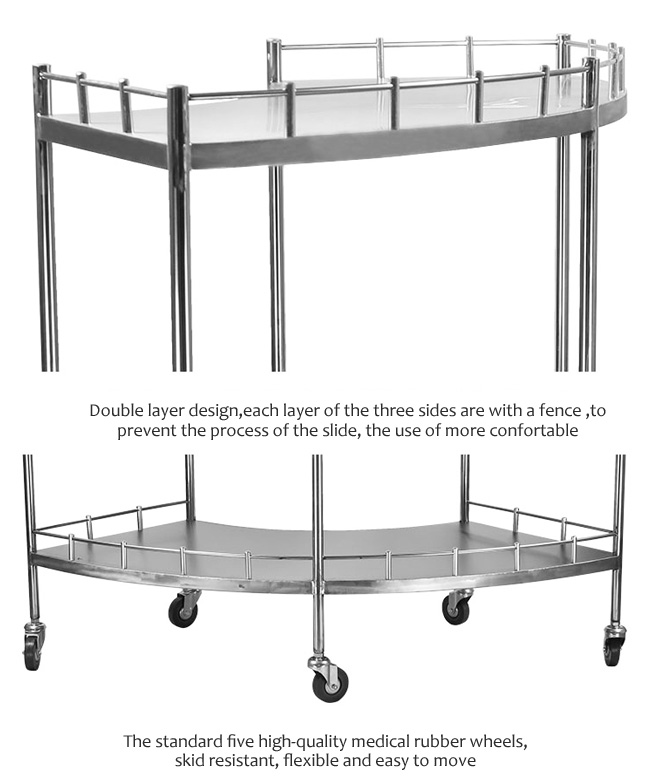 YA-006 Medical 304 Fan Shape Instrument Trolley With Casters