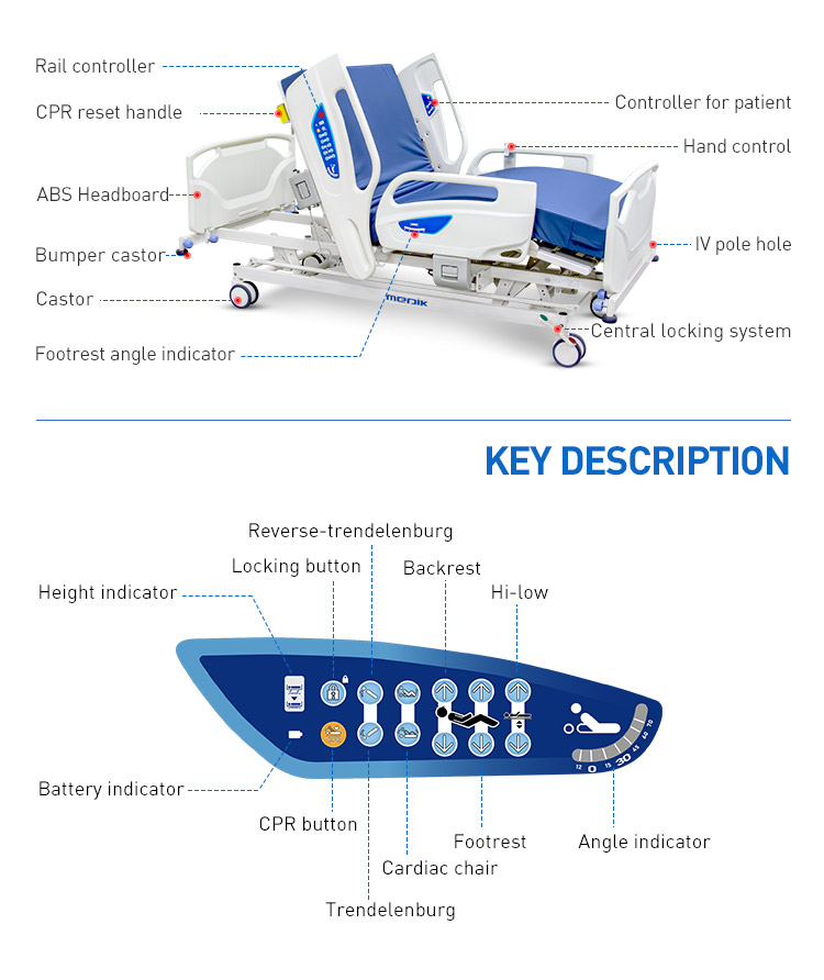 YA-D5-11 Electric hospital bed 5 functions with CPR Function