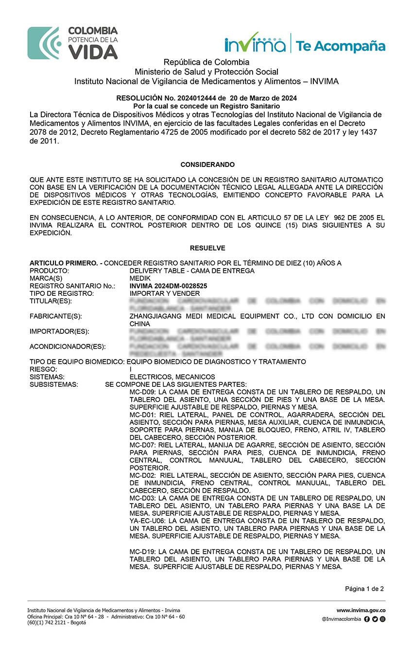 Medik registered under INVIMA in Colombia