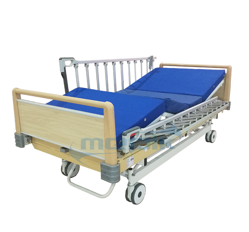 Three position electric hospital bed with high grade railing