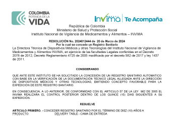 Medik registered under INVIMA in Colombia